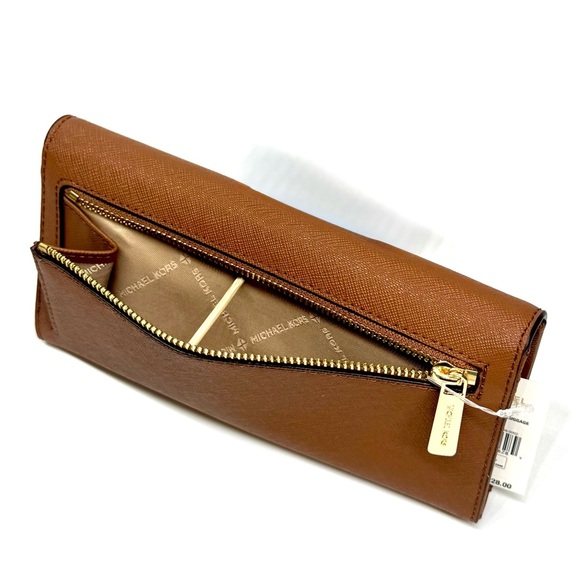 Michael Kors Large Jet Set Travel Logo Trifold Wallet - Luggage Brown - Picture 9 of 9